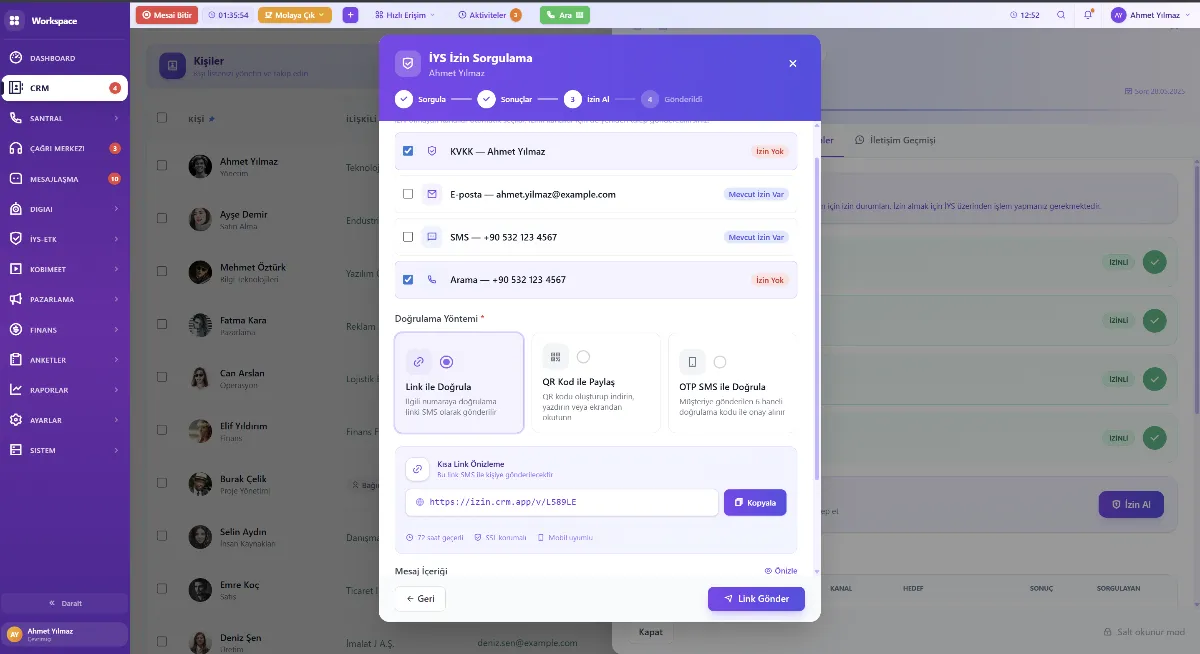KobiKom CRM IYS İzin Sorgulama Ekranı